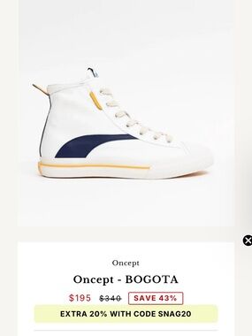 Oncept Bogota High-Top Sneakers in White, Navy & Yellow